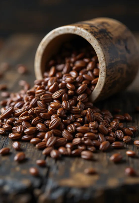 Semillas de lino marrón enteras en cuenco sobre madera