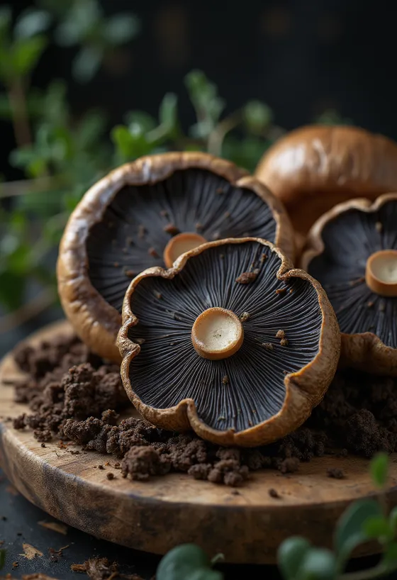 Boleto negro (Boletus aereus) laminado con ajo y hierbas