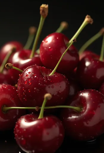 Cerezas frescas maduras en mesa rústica, con compota y plato