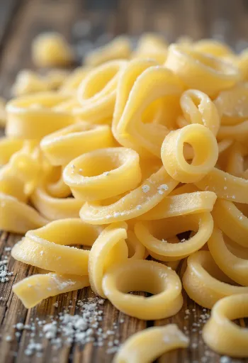 Pasta Csusza húngara recién cocida sobre superficie de madera