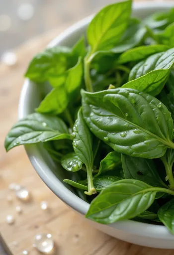 Hojas de curry frescas sobre madera y picadas en cuenco