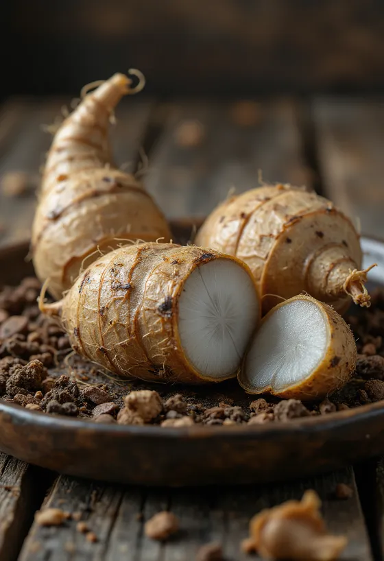 Raíz de Eddoe con su piel marrón texturizada