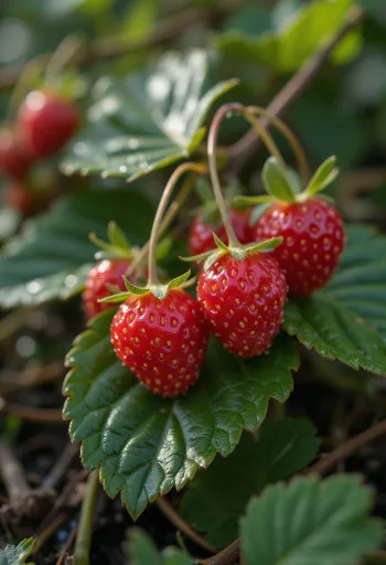 Fresas silvestres frescas enteras y cortadas, estilo documental