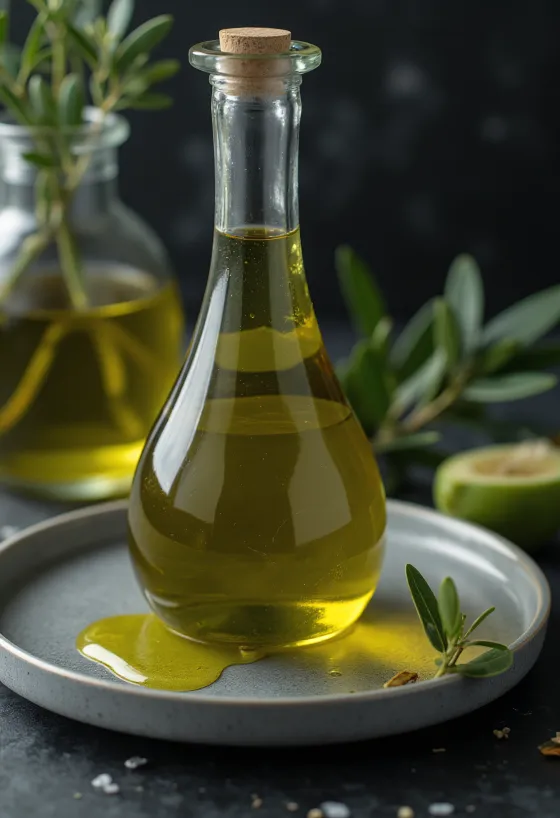 Aceite de Oliva Virgen Extra dorado en cuenco de cristal