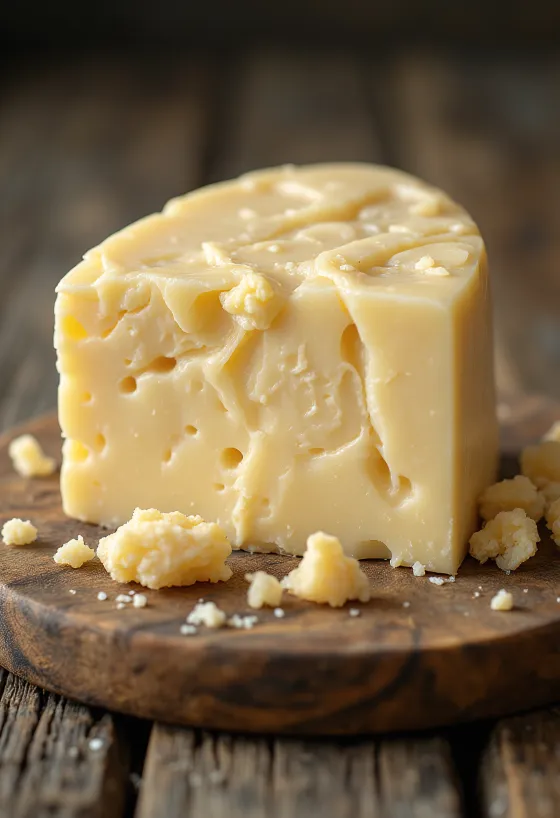 Queso Cheddar blanco troceado en bol de cerámica sobre mesa de madera
