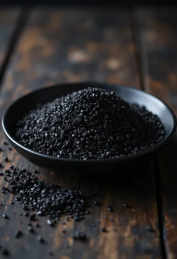 Granos de quinoa negra cruda con textura y color intenso