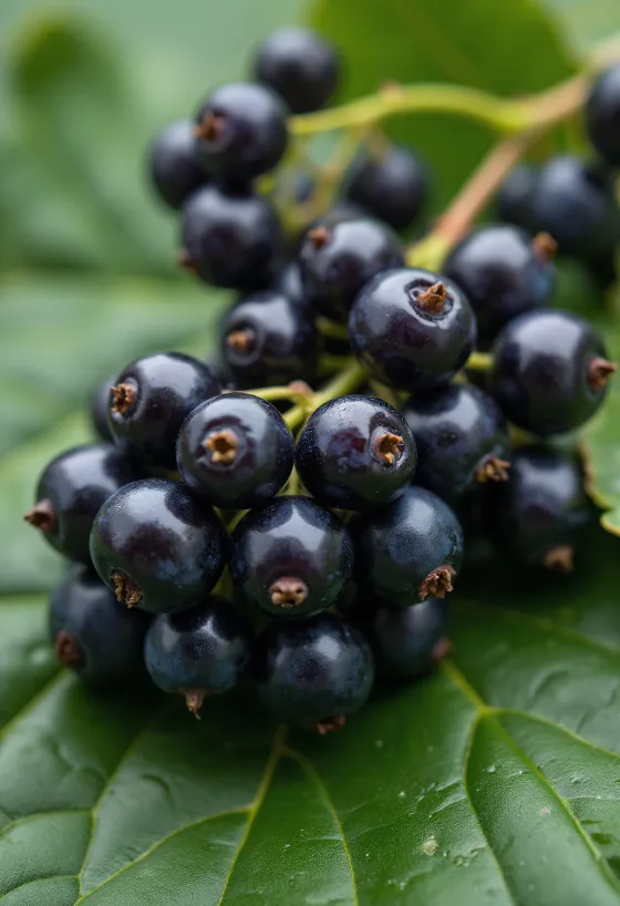 Bayas de grosella negra frescas en un cuenco y sobre la mesa, con mermelada casera y hojas