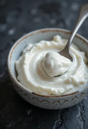 Bol de yogur griego espeso y cremoso con cuchara