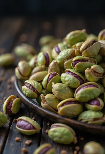 Pistachos pelados verdes en montículo sobre fondo blanco