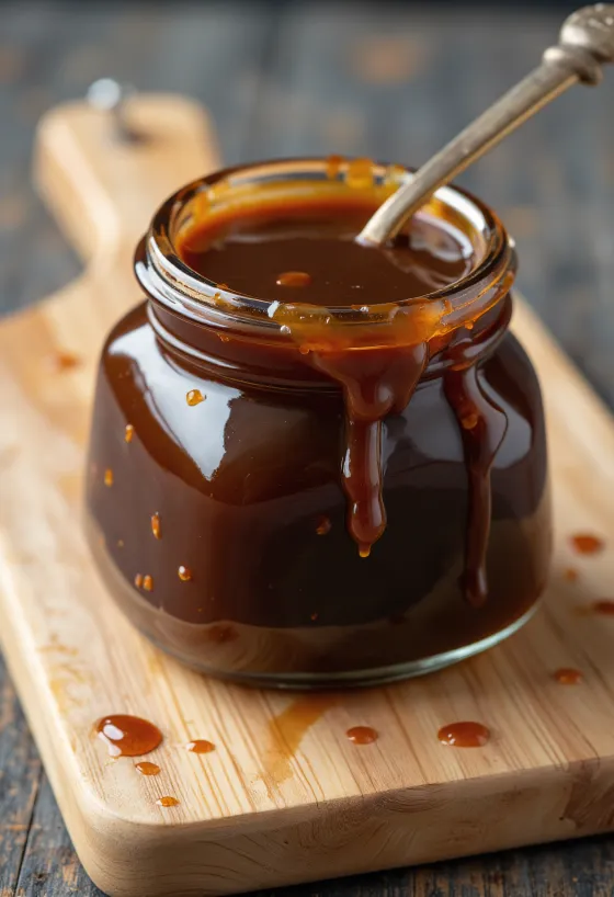 Salsa Hoisin oscura en cuenco rodeada de especias chinas y soja