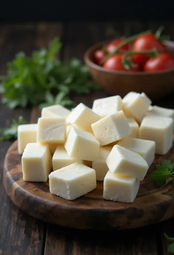 Cubos de Queso Paneer fresco en bol de cerámica
