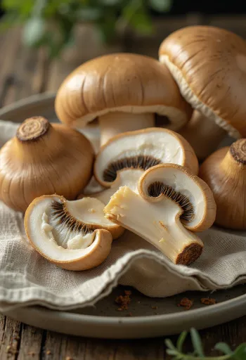 Boletus edulis fresco laminado con especias en tabla
