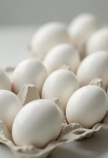 Huevo de pato cascado con yema grande y clara espesa sobre madera