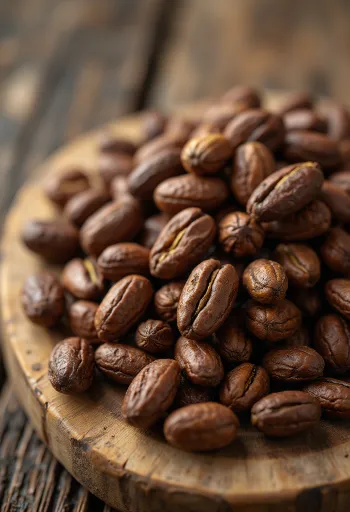 Habas de cacao fermentadas y secas con cáscara rota y nibs sobre superficie rústica