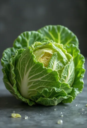 Col de Saboya fresca con hojas verdes y rizadas sobre mesa de madera
