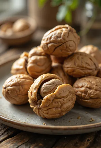 Nueces comunes cascadas en cuenco rústico