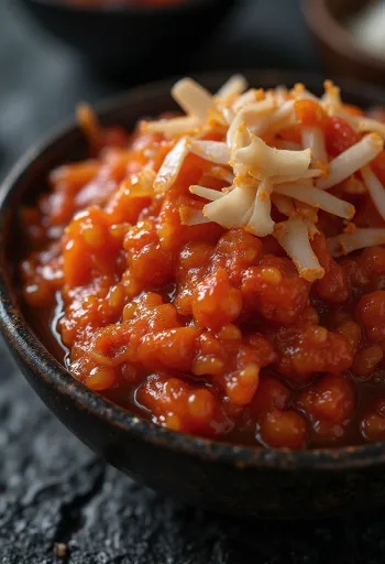 Ingredientes crudos para kimchi sobre madera: col china, gochugaru, ajo, jengibre, cebolleta, pasta de arroz, rábano y zanahoria