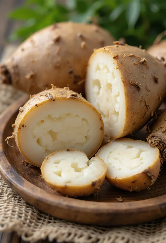 Raíz de malanga fresca con textura de piel detallada