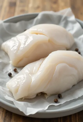 Filete de bacalao del Pacífico crudo sobre superficie de madera