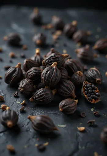 Semillas y vainas de cardamomo negro secas