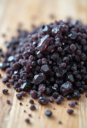 Sal negra en frasco de cristal, color oscuro intenso con cuchara de madera