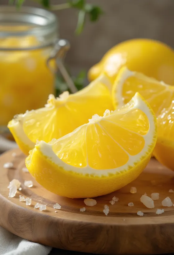 Limones fermentados en conserva dentro de un tarro de cristal