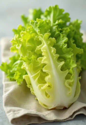 Escarola rizada fresca (frisée) sobre tabla de cortar