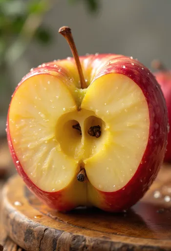 Manzanas Honeycrisp frescas rojas y amarillas sobre tabla
