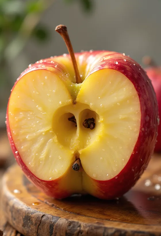 Manzanas Honeycrisp frescas rojas y amarillas sobre tabla