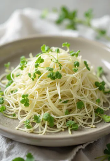 Brotes frescos de lino germinado en plato blanco