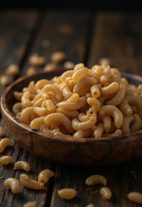 Gusanos de la harina preparados para consumo gourmet en plato