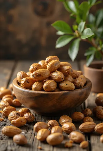 Nueces de Mongongo enteras sobre superficie de madera