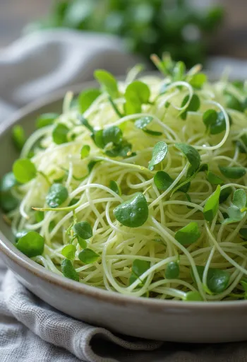 Germinados de mostaza frescos en plato limpio
