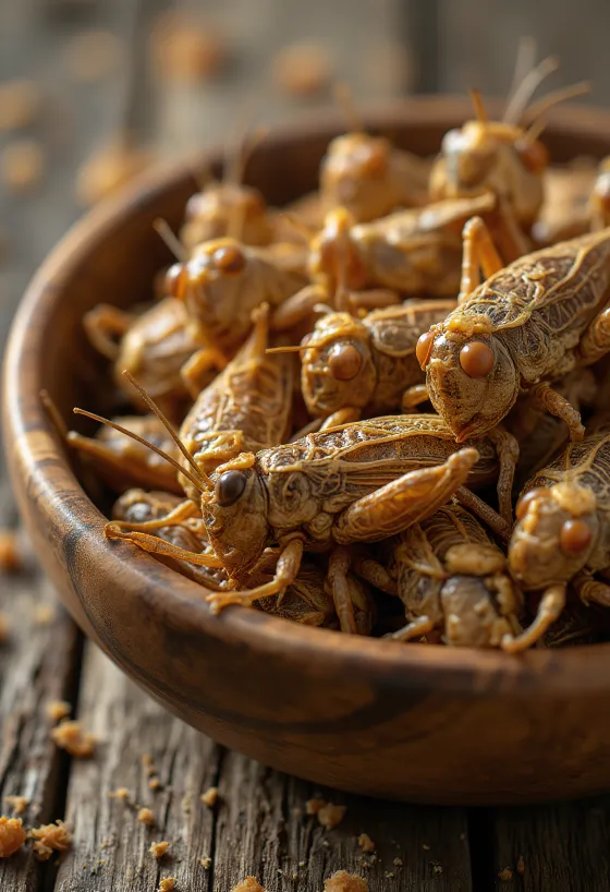 Carne de langosta migratoria preparada para consumo gourmet