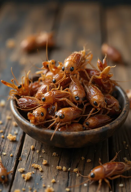 Grillos comestibles preparados y presentados de forma gourmet