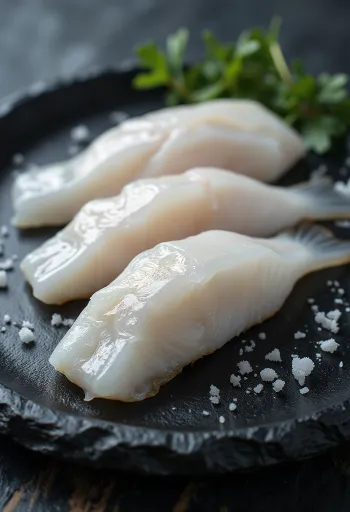 Filete de abadejo de Alaska sobre tabla de cortar