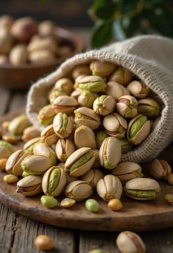Pistachos crudos con cáscara mostrando su interior verde brillante