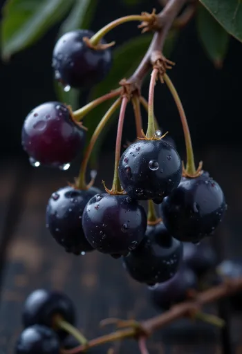 Bayas de serbal, color rojo vivo y superficie ligeramente arrugada