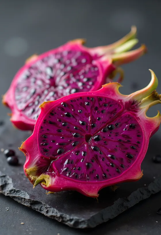 Pitahaya de pulpa roja intensa con semillas negras y piel rosada