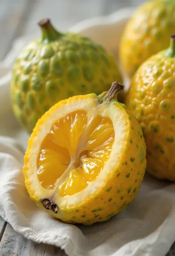 Fruta Ugli entera y abierta mostrando su pulpa naranja