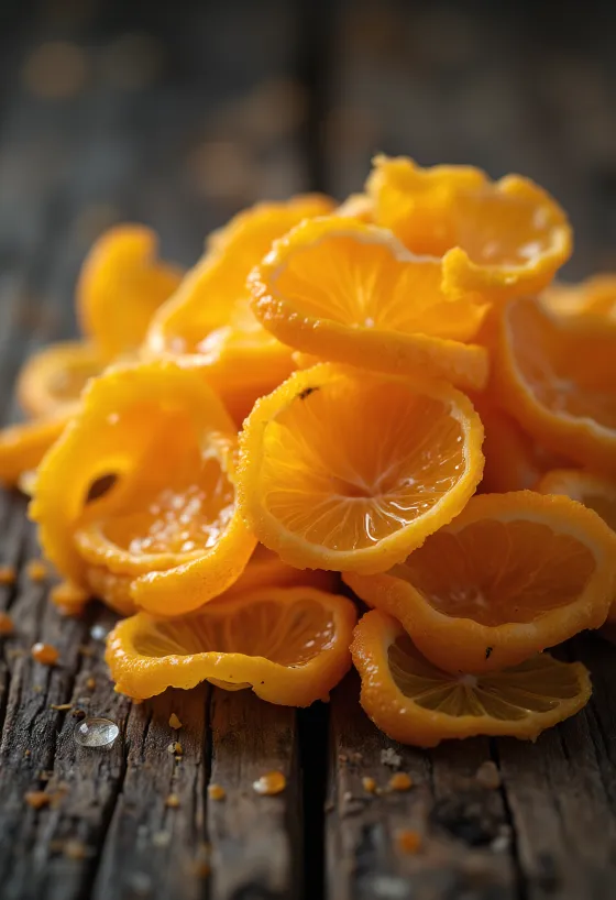 Piel de naranja fresca en tiras en cuenco con rallador y miel