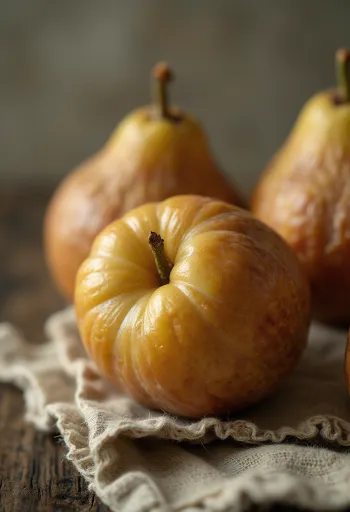 Níspero cortado y entero, piel marrón, interior gelatinoso y semillas, sobre madera