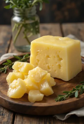 Sebo de vacuno crudo en trozos en un recipiente de cristal