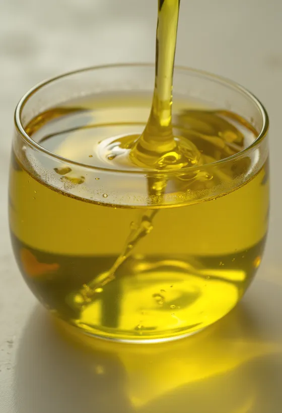 Aceite de oliva virgen extra en botella pequeña y cuenco sobre superficie clara