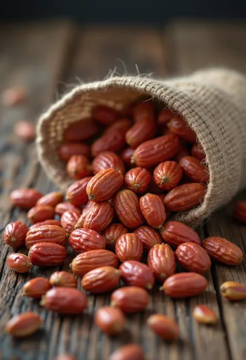 Cacahuetes de piel roja pelados en cuenco rústico con luz natural