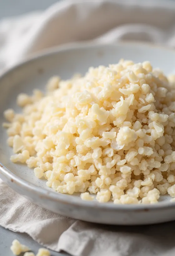 Copos de quinoa laminados con textura suave y color beige