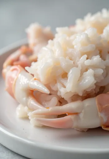 Cangrejo fresco sobre tabla de madera con limón, ajo y especias