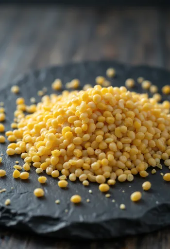 Semillas de mostaza amarilla y blanca en grano sobre madera