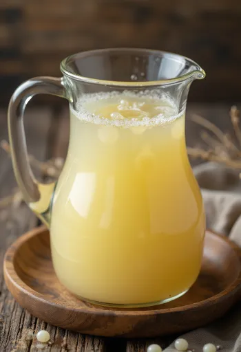 Suero de leche ácido en bol de vidrio sobre mesa