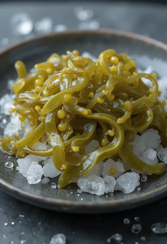 Alga Fucus o Bladderwrack seca con sus vesículas características